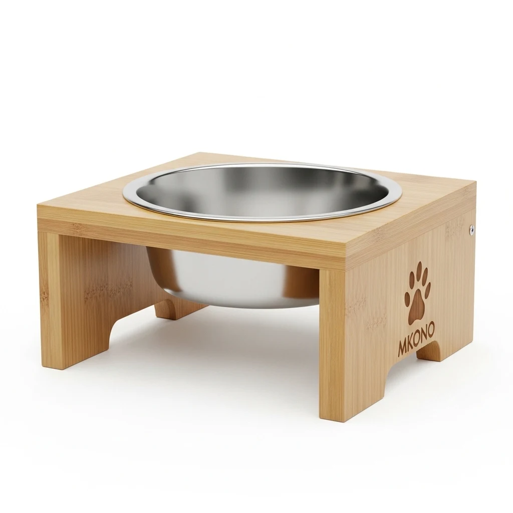 Mkono Bamboo Raised Pet Bowl